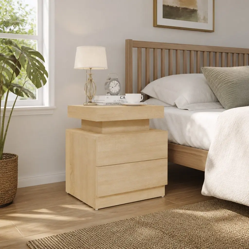 Bedside Cabinet Nightstand Storage Table Brown Engineered Wood 45x35x52 cm