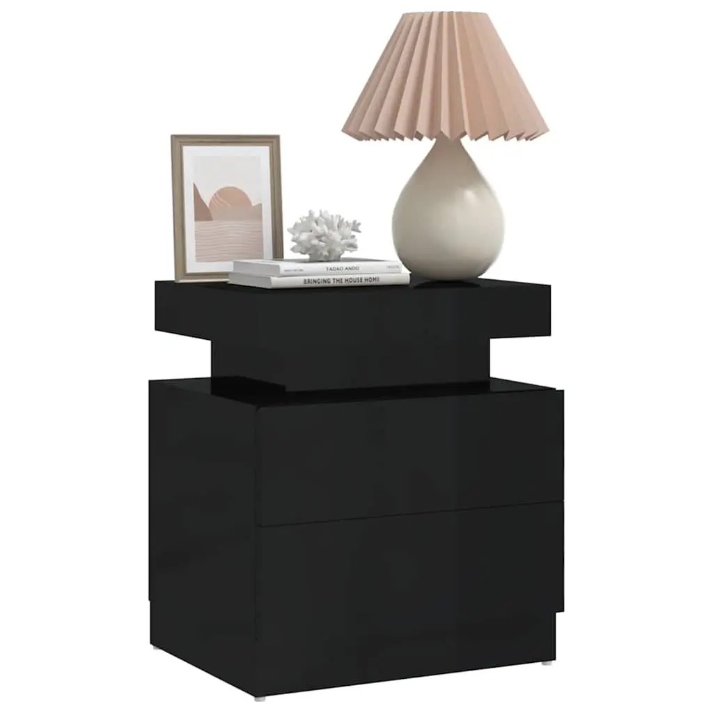 Bedside Cabinet High Gloss Black Nightstand Storage Table Bedroom Furniture