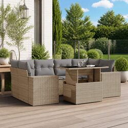 Garden Sofa Set 7 Piece Outdoor Furniture Beige Poly Rattan Patio Lounge