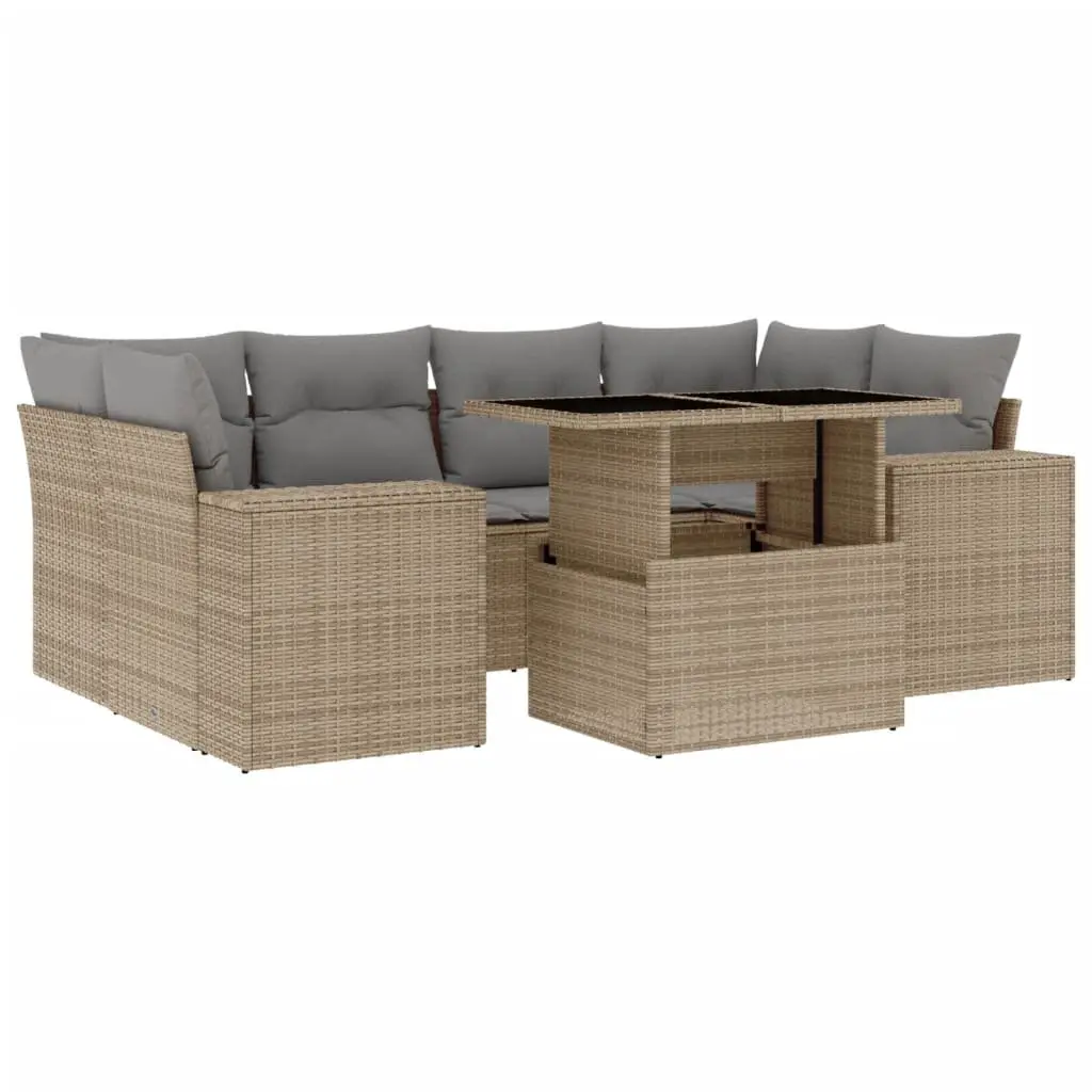Garden Sofa Set 7 Piece Outdoor Furniture Beige Poly Rattan Patio Lounge