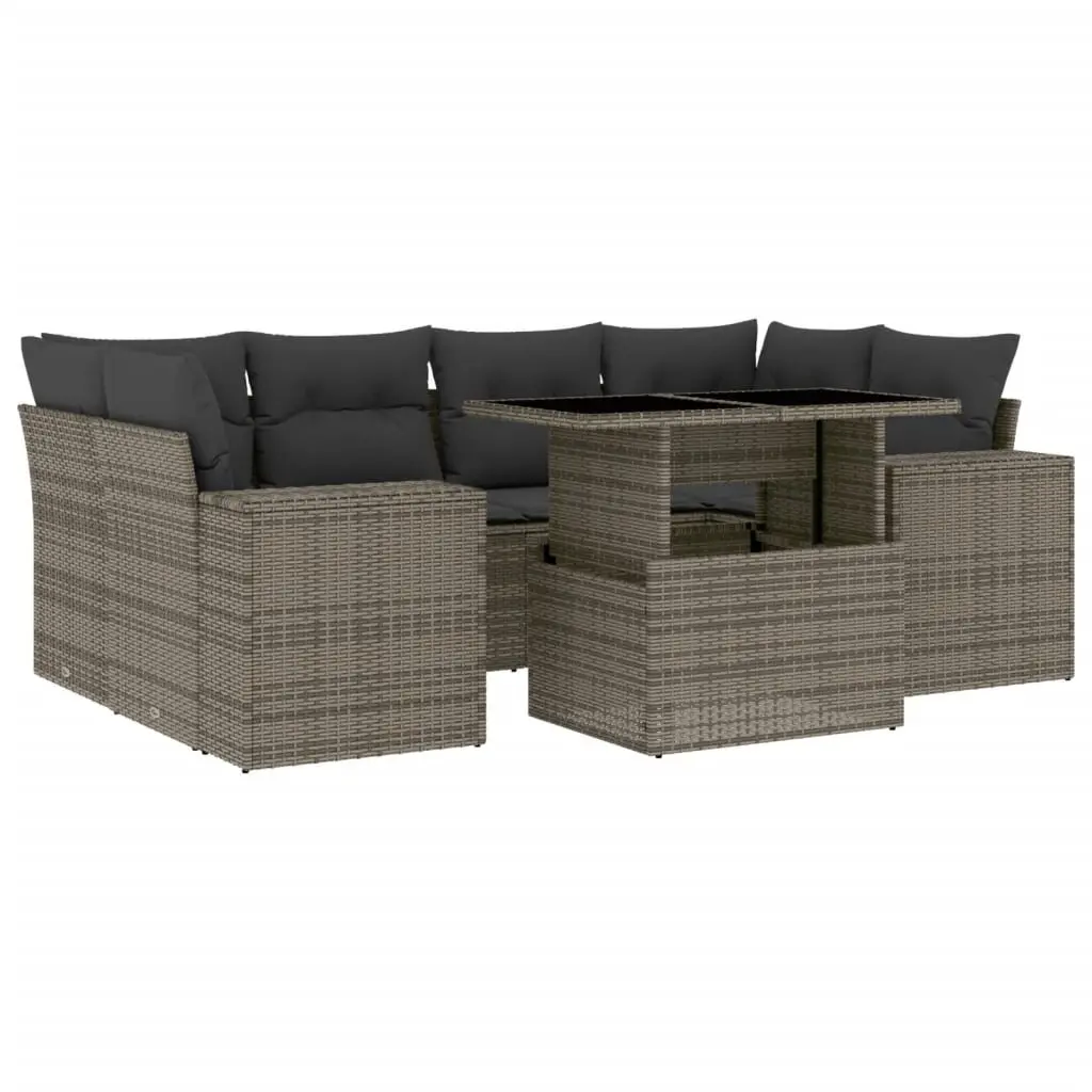 7 Piece Garden Sofa Set Outdoor Use Grey Poly Rattan