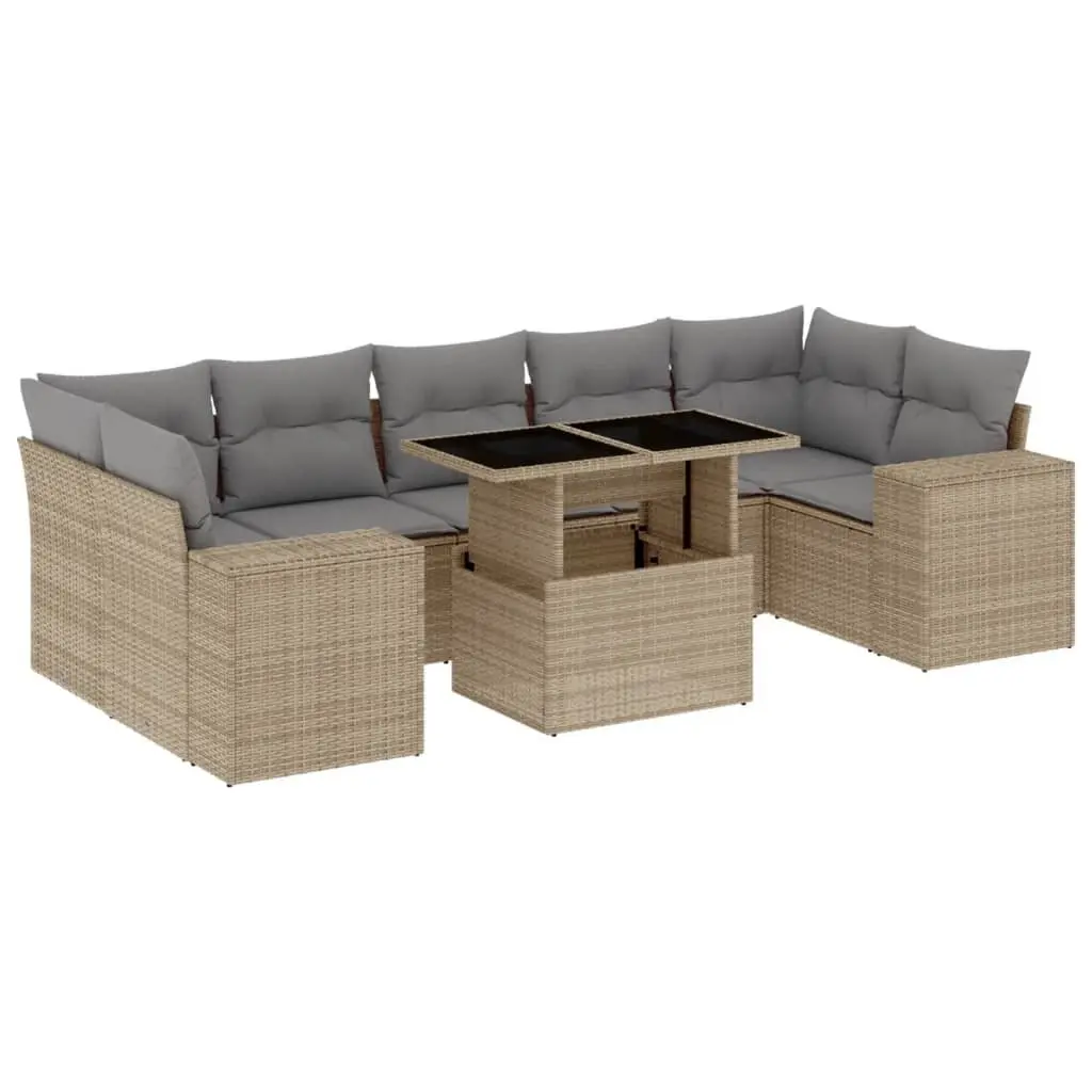 8 Piece Garden Sofa Set Outdoor Furniture Beige Poly Rattan Patio Lounge