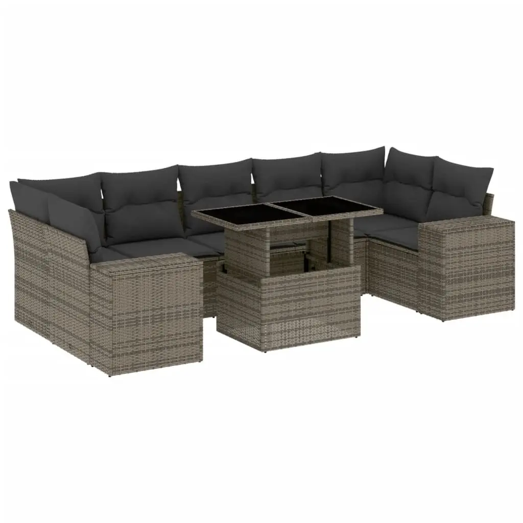 8 Piece Modular Sofa Set for Outdoor Patio Grey PE Rattan with Cushions