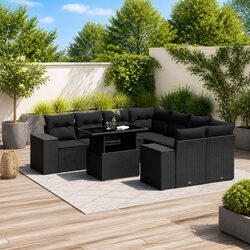 Garden Sofa Set 9 Piece Outdoor Furniture Patio Sectional with Cushions Black