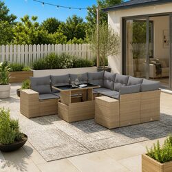 9-Piece Modular Garden Sofa Set - Beige PE Rattan
