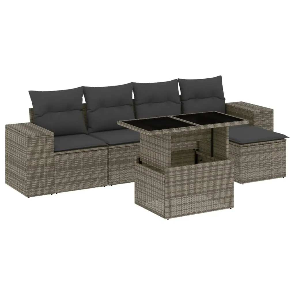 6-Piece Grey Poly Rattan Sofa Set