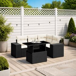5-Piece Garden Sofa Set: Black Poly Rattan, Adjustable Table