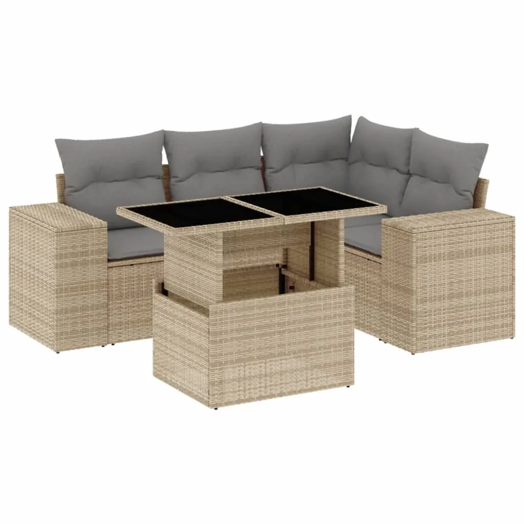 Garden Sofa Set 5 Piece Outdoor Furniture Beige Cushions Patio Rattan Sectional