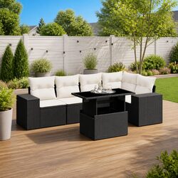 Garden Sofa Set 6 Piece Outdoor Furniture Black Poly Rattan Modular Patio Lounge