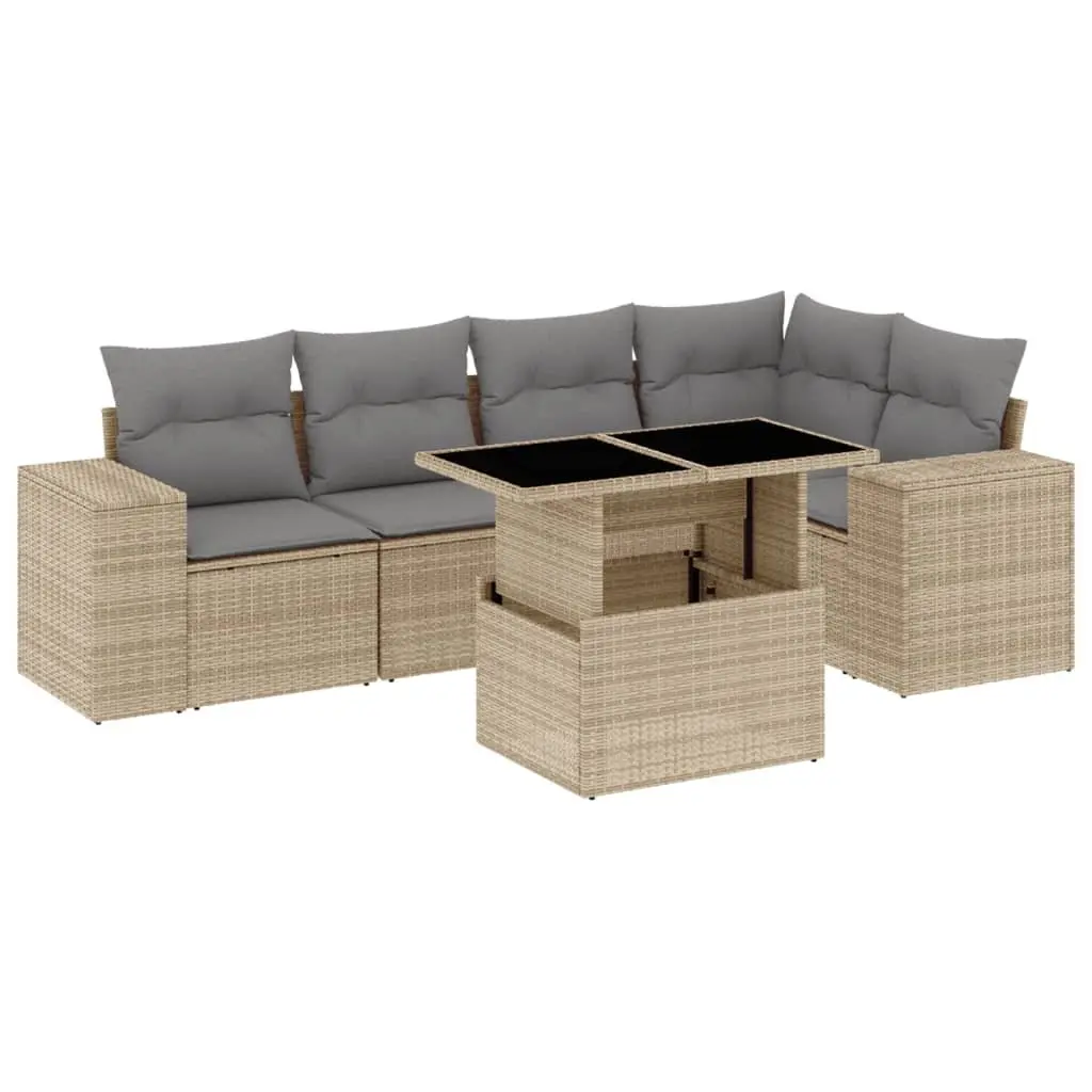 6 Piece Garden Sofa Set Outdoor Use Beige Poly Rattan with Cushions