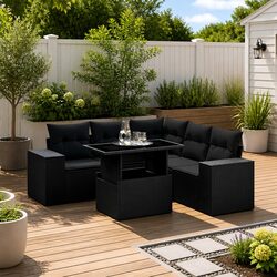 6 Piece Black Garden Sofa Set - Dimensions & Features Listed