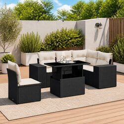 Garden Sofa Set 6 Piece - Black PE Rattan Modular Design
