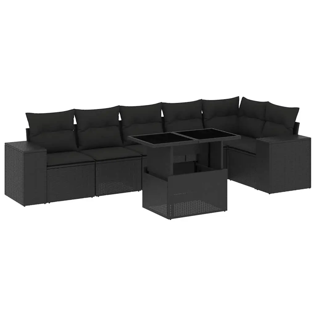Garden Sofa Set 7 Piece Black Poly Rattan Outdoor Furniture Patio Lounging with