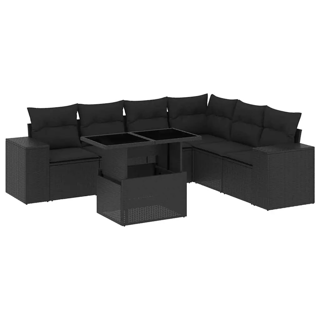 7 Piece Black Poly Rattan Sofa Set