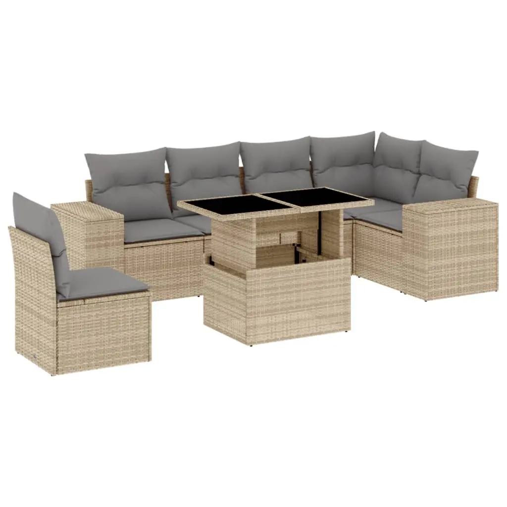 7 Piece Garden Sofa Set Outdoor Use Adjustable Coffee Dining Table Beige