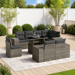 Specifications of 9-Piece Grey Poly Rattan Garden Sofa Set