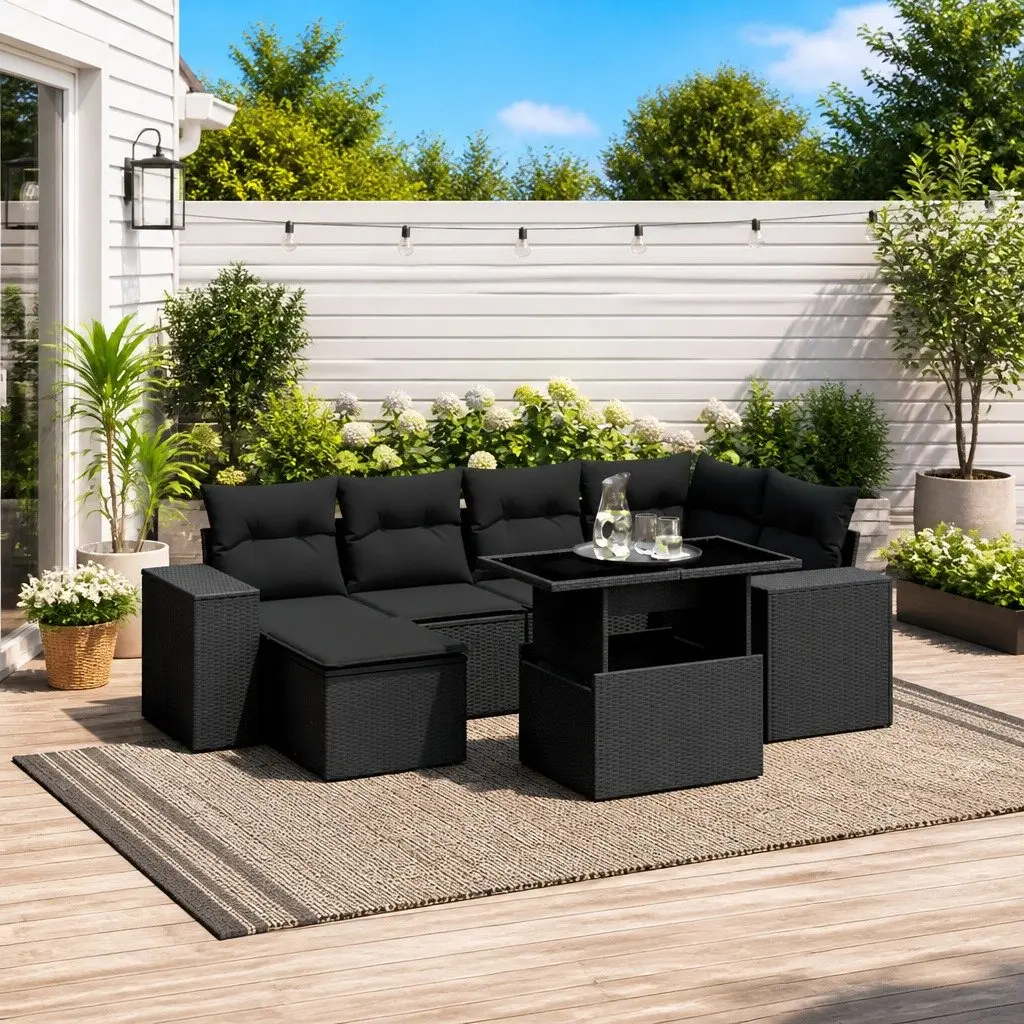 Garden Sofa Set Outdoor Furniture Modular Black 7 Piece