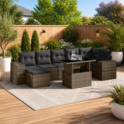 Garden Sofa Set 8 Piece Outdoor Furniture Grey Poly Rattan Modular Patio Lounge