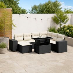 Garden Sofa Set 8 Piece Outdoor Furniture Black Poly Rattan Modular Patio Lounge