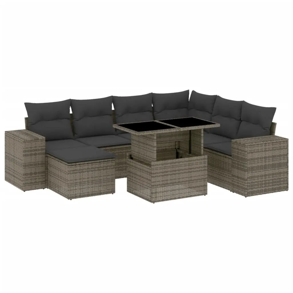 8-Piece Grey Garden Sofa Set with Adjustable Table