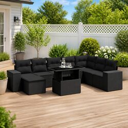 9 Piece Modular Garden Sofa Set Black Rattan Outdoor Furniture