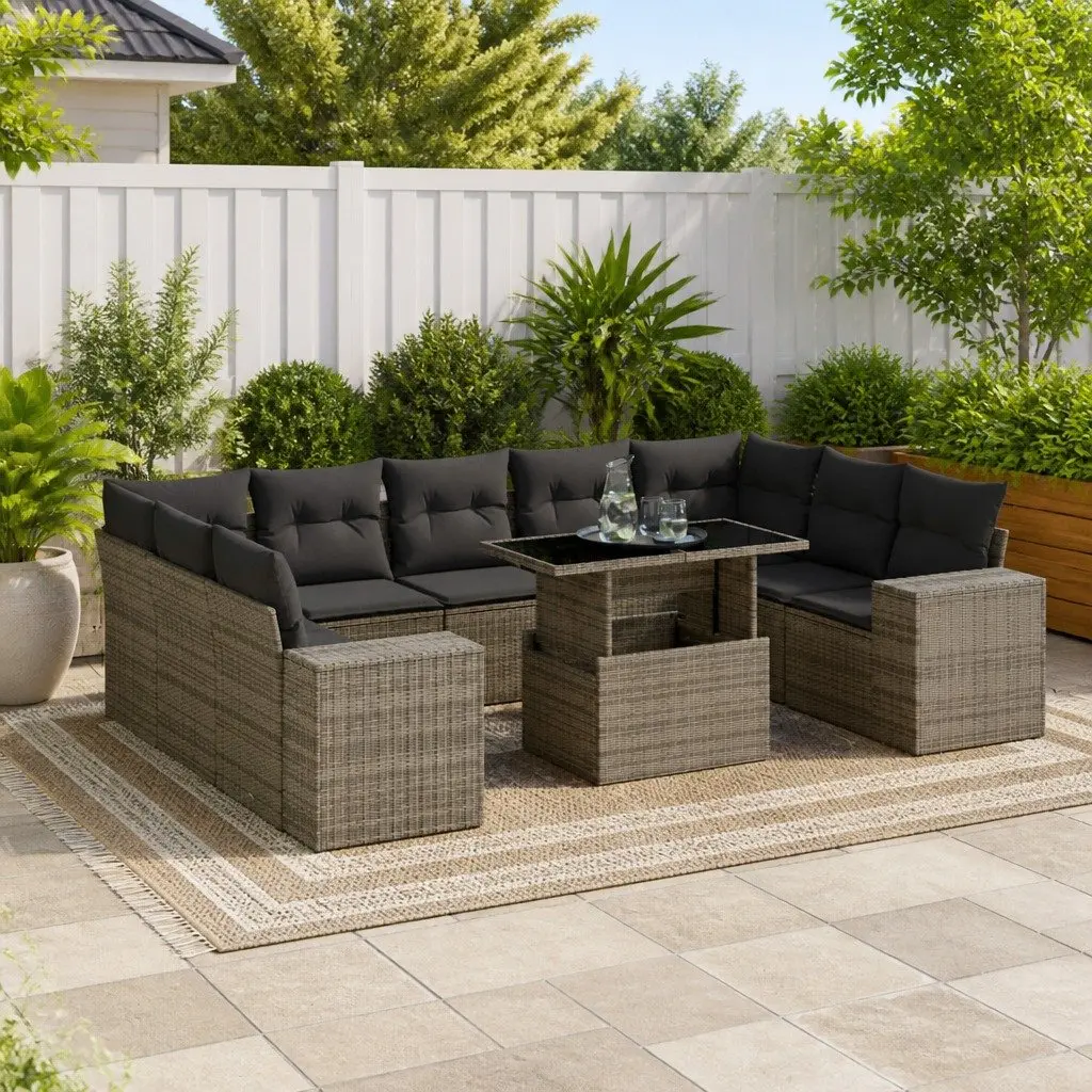 Garden Sofa Set Outdoor Furniture Patio 10 Piece Grey Poly Rattan