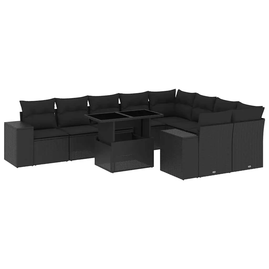 10 Piece Black Rattan Garden Sofa Set
