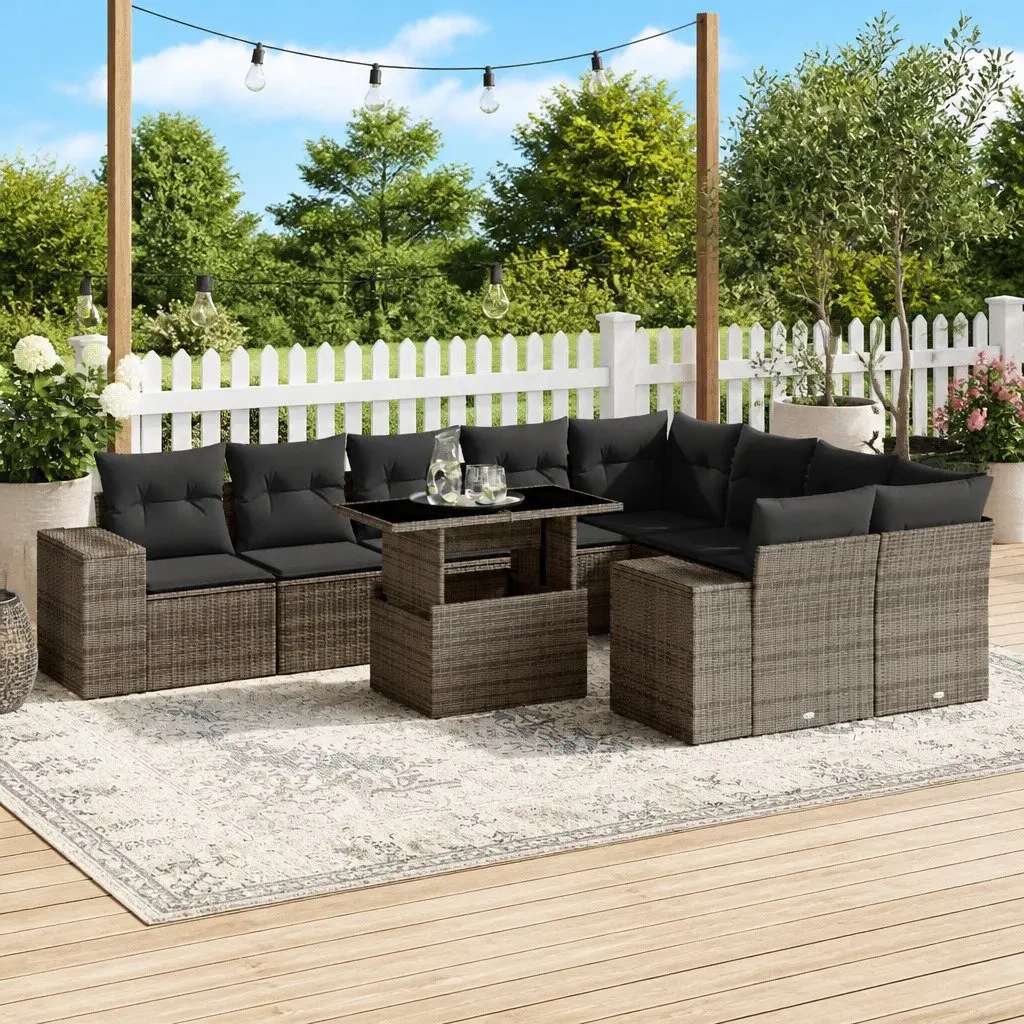 Garden Sofa Set Outdoor Furniture Grey Poly Rattan 10 Piece Modular Patio Lounge
