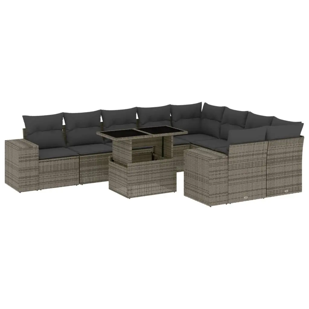 Garden Sofa Set Outdoor Furniture Grey Poly Rattan 10 Piece Modular Patio Lounge