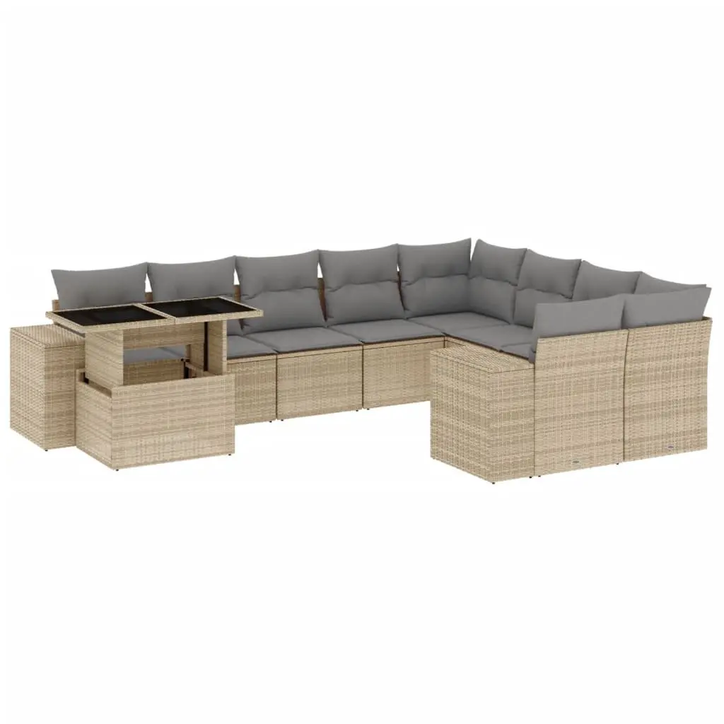 Garden Sofa Set 10 Piece Outdoor Furniture Beige Poly Rattan with Cushions Patio
