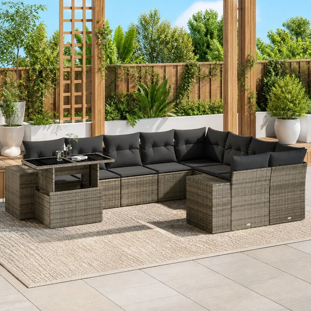 Garden Sofa Set 10 Piece Outdoor Furniture with Cushions Grey Poly Rattan Patio