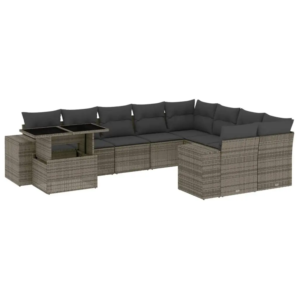 Garden Sofa Set 10 Piece Outdoor Furniture with Cushions Grey Poly Rattan Patio