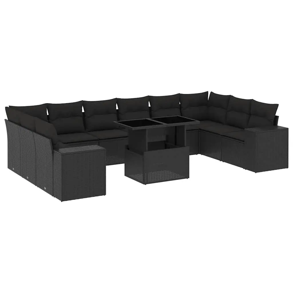 Garden Sofa Set Outdoor Furniture 11 Piece Black Poly Rattan Patio Lounge