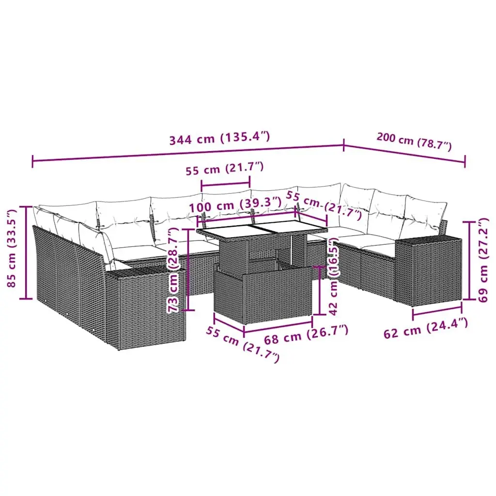 Garden Sofa Set Outdoor Furniture 11 Piece Black Poly Rattan Patio Lounge