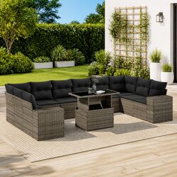 Garden Sofa Set: 11-Piece Modular Grey Outdoor Furniture