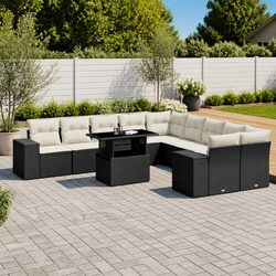 11 Piece Garden Sofa Set Outdoor Furniture Black Poly Rattan Cushions Patio