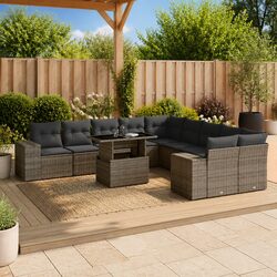 Garden Sofa Set 11 Pieces – Grey PE Rattan Furniture