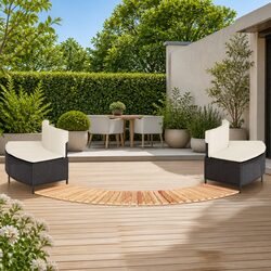 Black Poly Rattan Hot Tub Surround with Acacia Wood Step Features