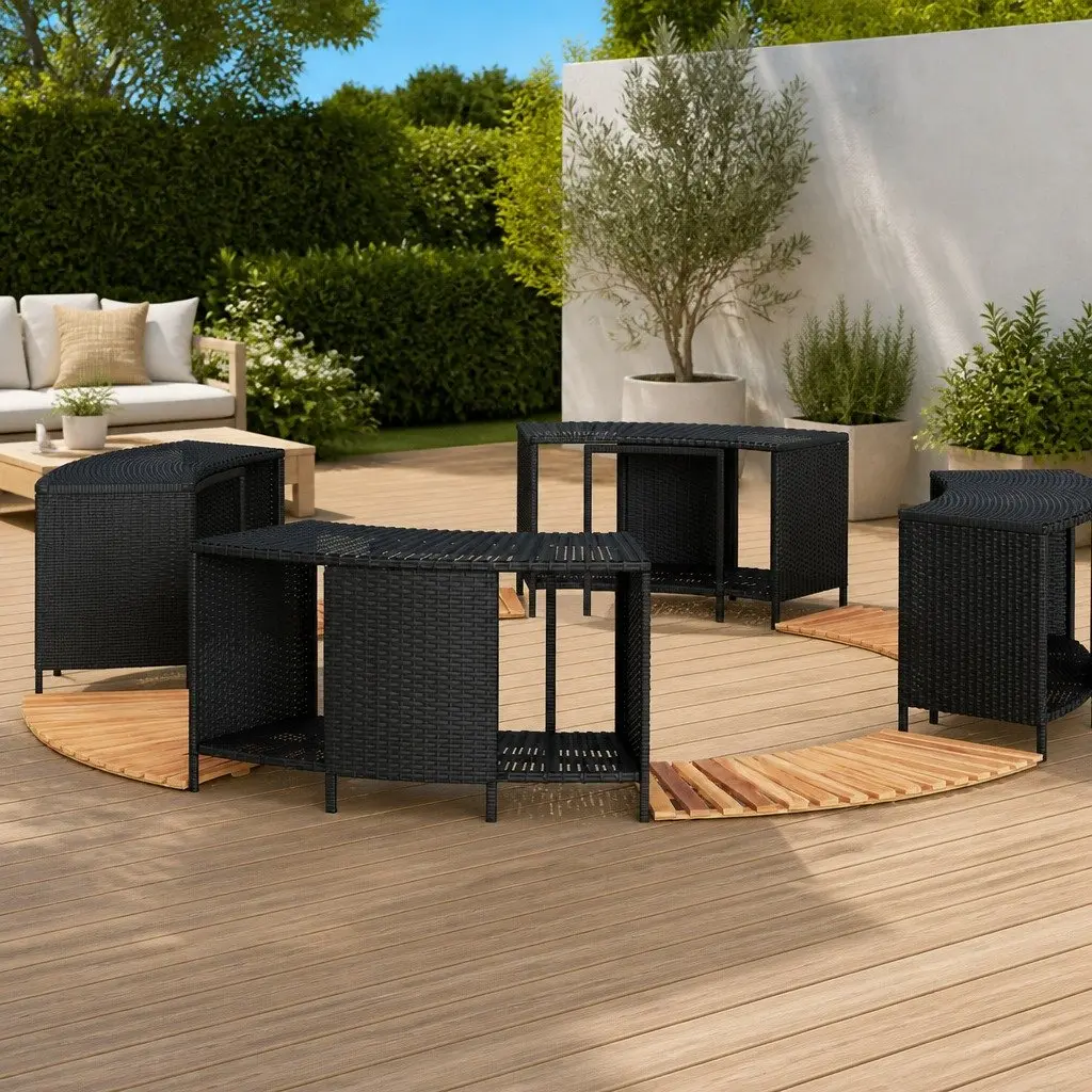 Black Poly Rattan Hot Tub Surround with Step