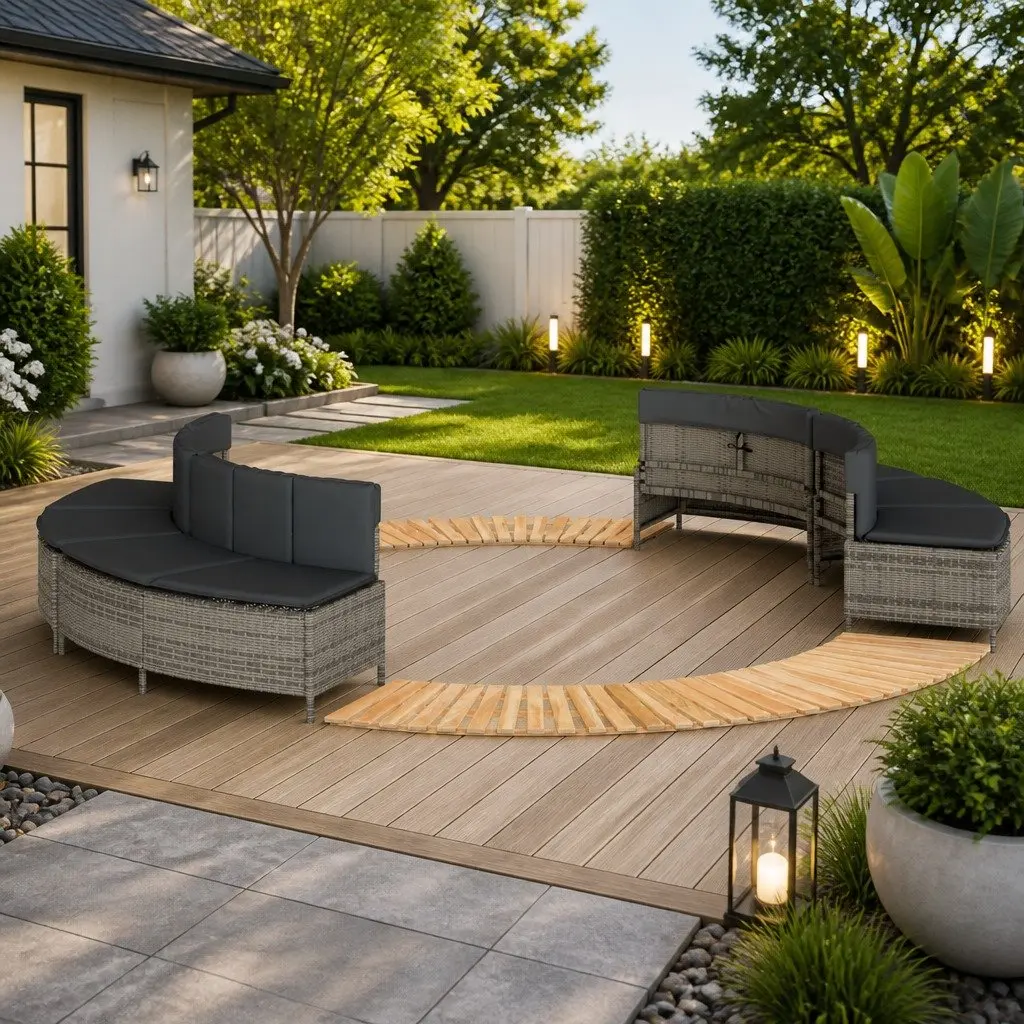 Hot Tub Surround with Solid Acacia Wood and Rattan Frame