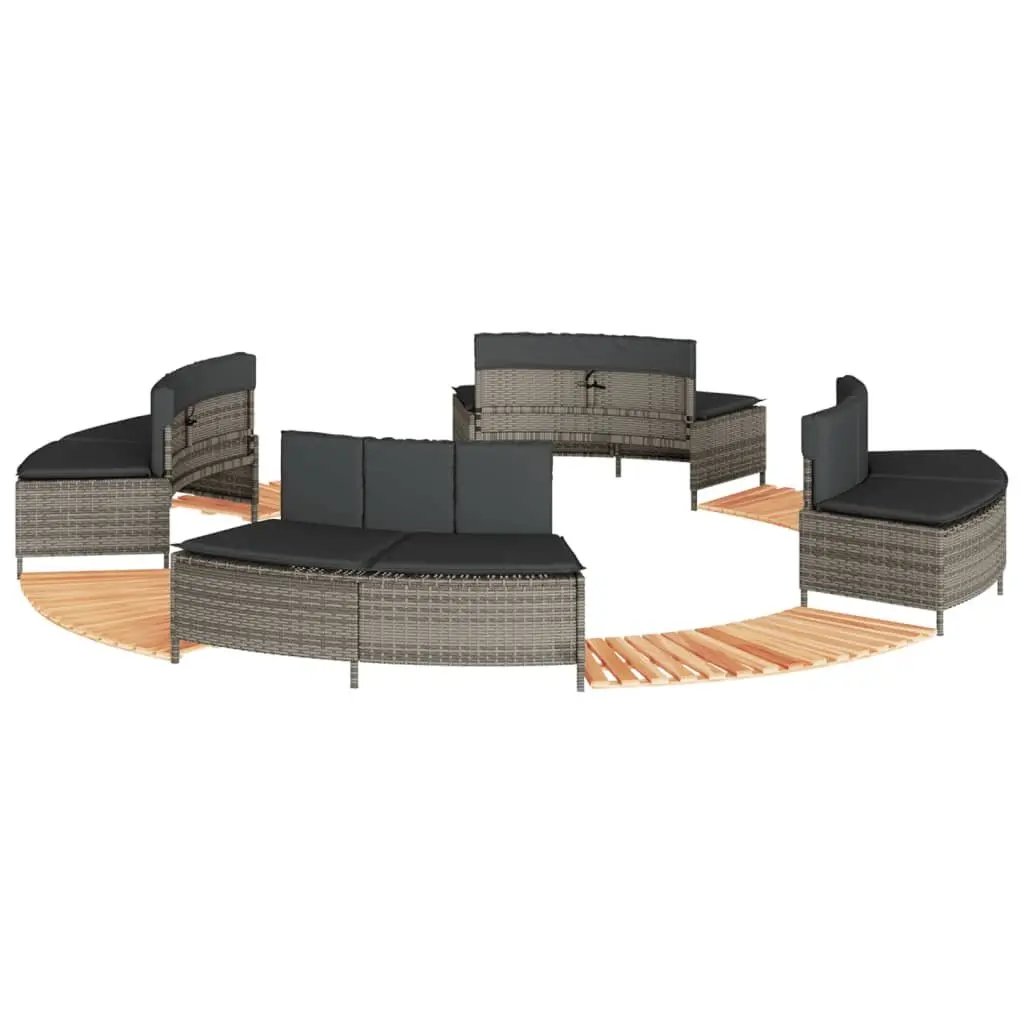 Modular Spa Seating Outdoor Use Grey Poly Rattan with Solid Acacia Wood Step