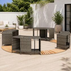 Hot Tub Surround with Step Storage Grey PE Rattan Acacia Wood Outdoor Spa