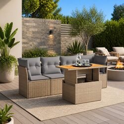 5 Piece Patio Sofa Set in Beige with Cushions Included