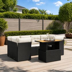 7 Piece Garden Sofa Set with Cushions Black Outdoor Furniture Poly Rattan