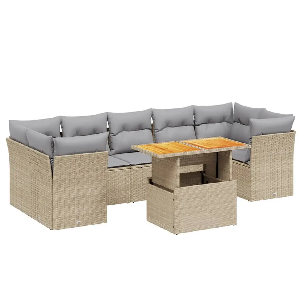 8 Piece Outdoor Garden Sofa Set Beige Poly Rattan with Cushions Patio Furniture