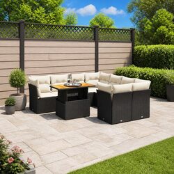 Garden Sofa Set 9 Piece Outdoor Furniture Black Poly Rattan Patio Lounge Suite