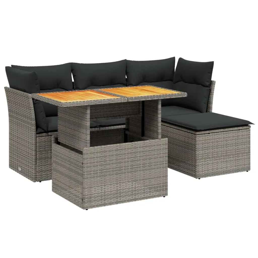 Garden Sofa Set 6 Piece Outdoor Furniture with Cushions Grey Poly Rattan Patio