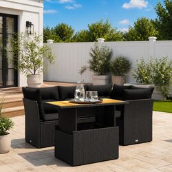 5-Piece Modular Garden Sofa Set with Cushions – Black