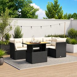 5-Piece Modular Garden Sofa Set - Black PE Rattan