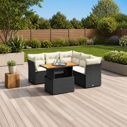 5 Piece Outdoor Garden Sofa Set Black Poly Rattan with Cushions Patio Furniture